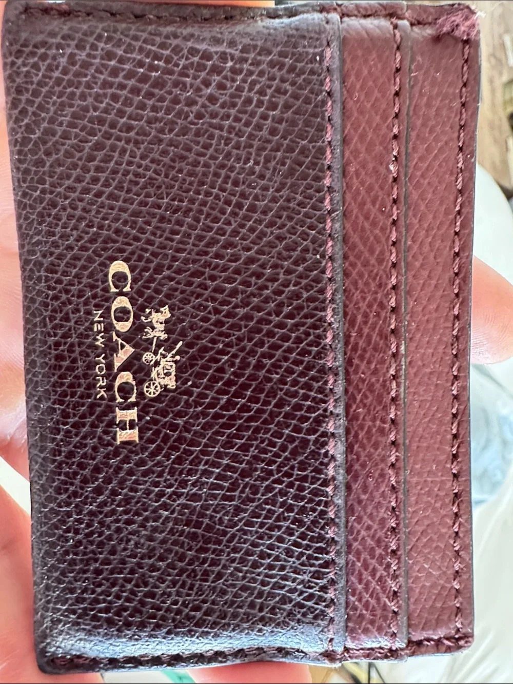 Coach Two-Tone Burgundy and Black Leather Card Holder
